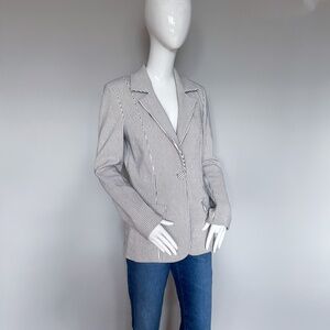 Waggon Paris Pin Stripe Blazer Stretch Jacket Ivory Blue Single Breasted Casual